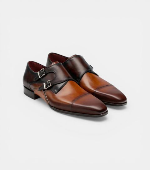 The Bologna Double Monk Straps - Handcrafted Two-Tone Leather Double Monk Strap Shoes for men