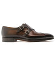 The Palermo Double Monk Straps - Handcrafted Brown Woven Leather Double Monk Strap Shoes with silver buckles for men