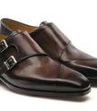 The Palermo Double Monk Straps - Handcrafted Brown Woven Leather Double Monk Strap Shoes with silver buckles for men