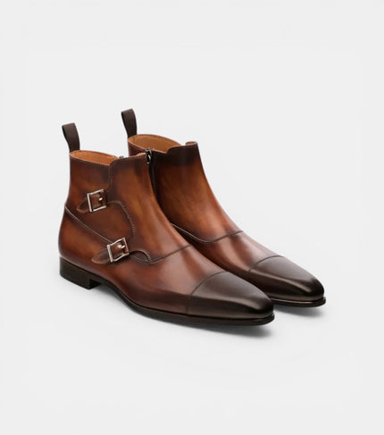 The Parma Chelsea Boots - Handcrafted Brown Leather Double Monk Strap Boots for Men