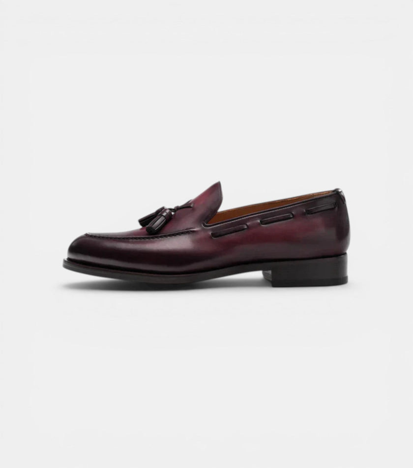 The Rimini Loafers - Handcrafted Burgandy Burnished Leather Loafers for Men