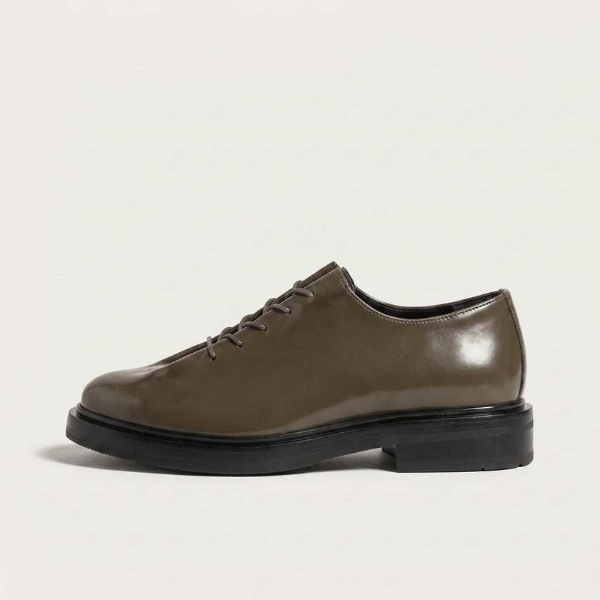 The Pietra Handcrafted Olive Brown Leather Contemporary Round-Toe Oxford-Inspired formal shoes for Men