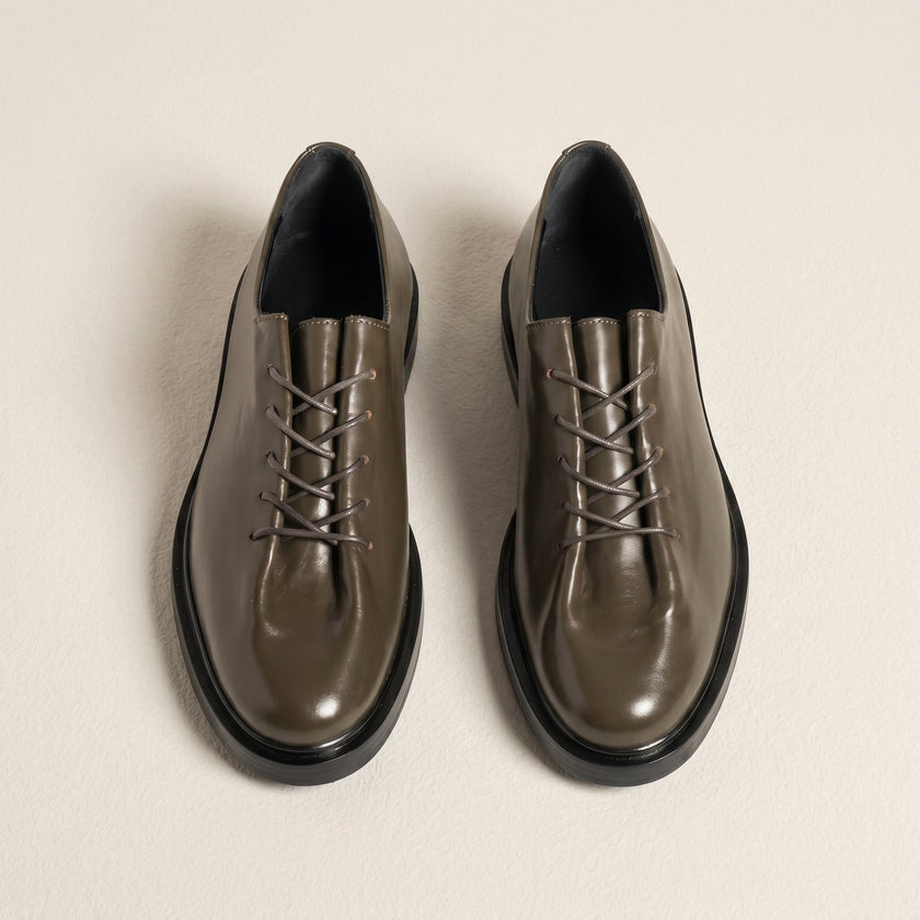 The Pietra Handcrafted Olive Brown Leather Contemporary Round-Toe Oxford-Inspired formal shoes for Men