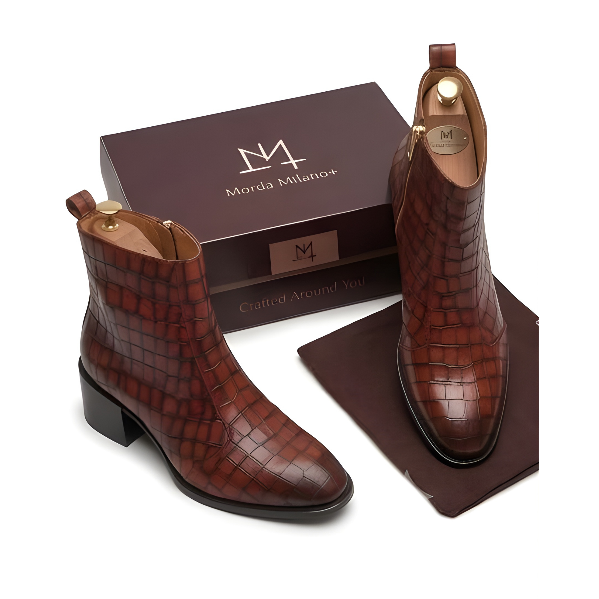 The Trani Handcrafted Burgundy Croc-Embossed Leather Chelsea Boots for Men