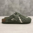 The Arlo Handcrafted Suede Leather Adjustable Buckle Clogs in Sage Green for Men