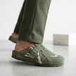 The Arlo Handcrafted Suede Leather Adjustable Buckle Clogs in Sage Green for Men