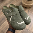 The Arlo Handcrafted Suede Leather Adjustable Buckle Clogs in Sage Green for Men
