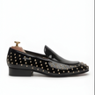 The Monza Handcrafted Black Studded Patent Leather Loafers for Men