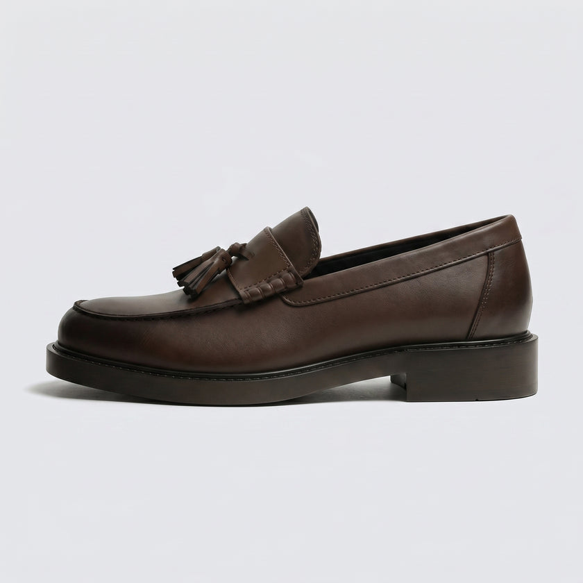 The Torino Premium Brown Leather Tassel Loafers with Moc Toe for Men