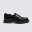 The Verona Handcrafted Leather Black Penny Loafers with Lug Sole for Men