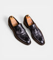 The Crotone Loafers - Black Textured Leather Tassel Loafers for Men