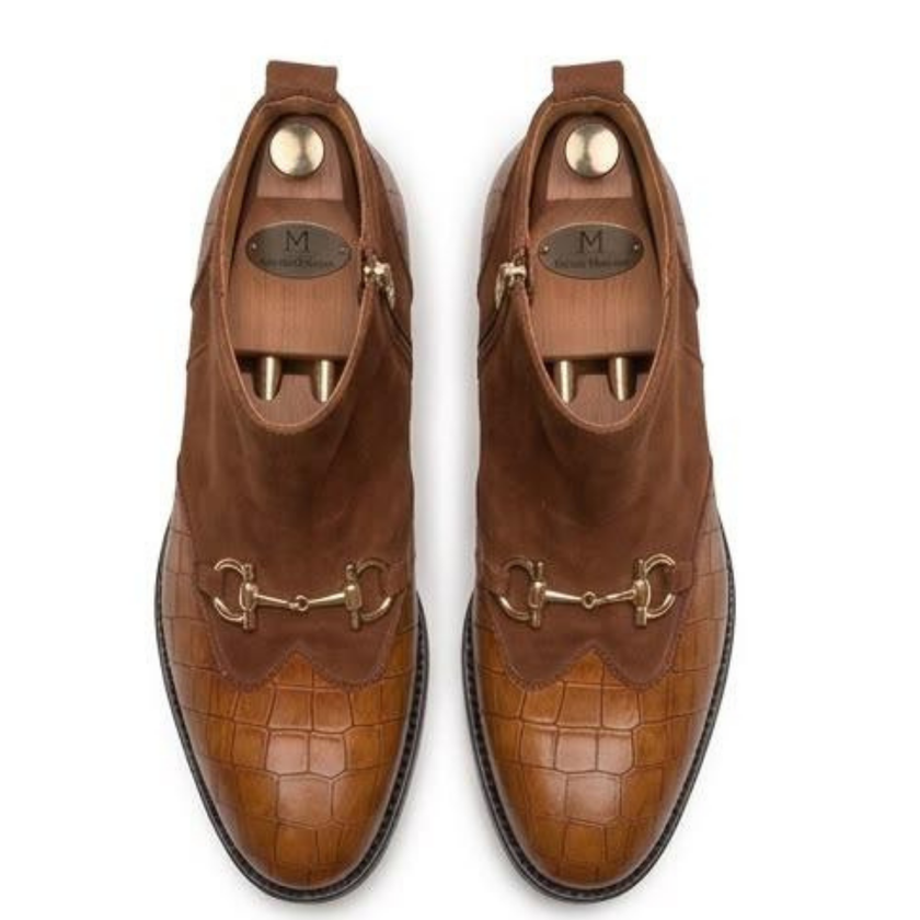 The Cortina Handcrafted Tan Croc-Embossed Leather Jodhpur Chelsea Boots for Men