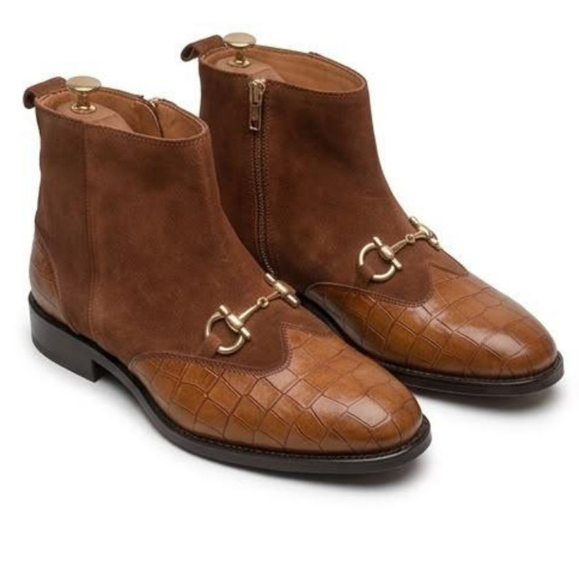 The Cortina Handcrafted Tan Croc-Embossed Leather Jodhpur Chelsea Boots for Men