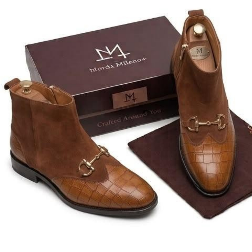 The Cortina Handcrafted Tan Croc-Embossed Leather Jodhpur Chelsea Boots for Men