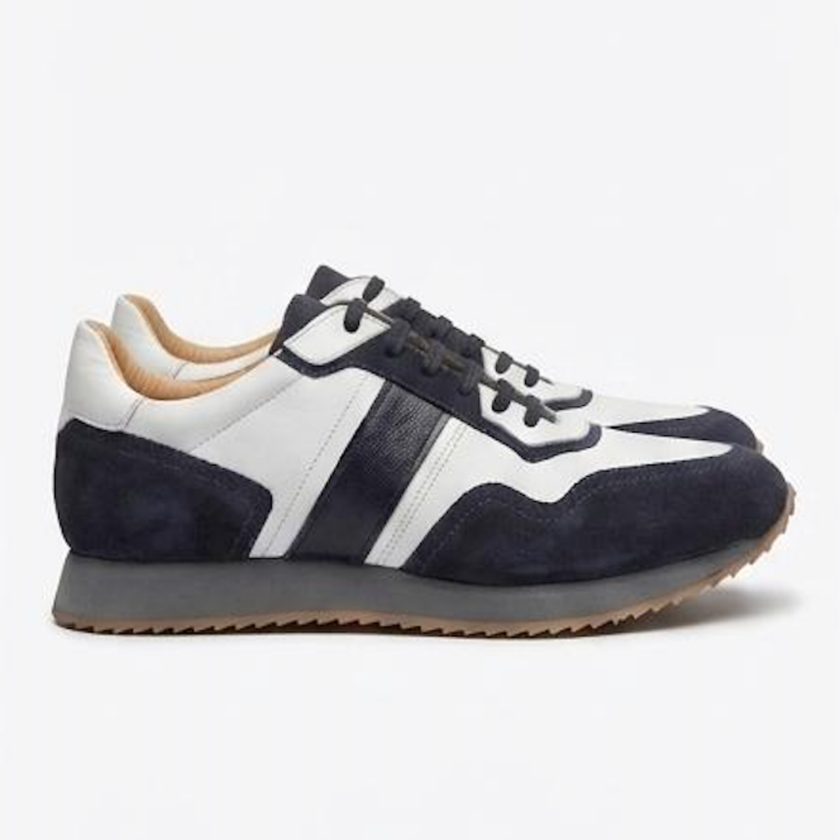 The Anzio Navy Retro Sneakers - Handcrafted White Leather & Blue Suede Leather Casual Sneakers for Men
