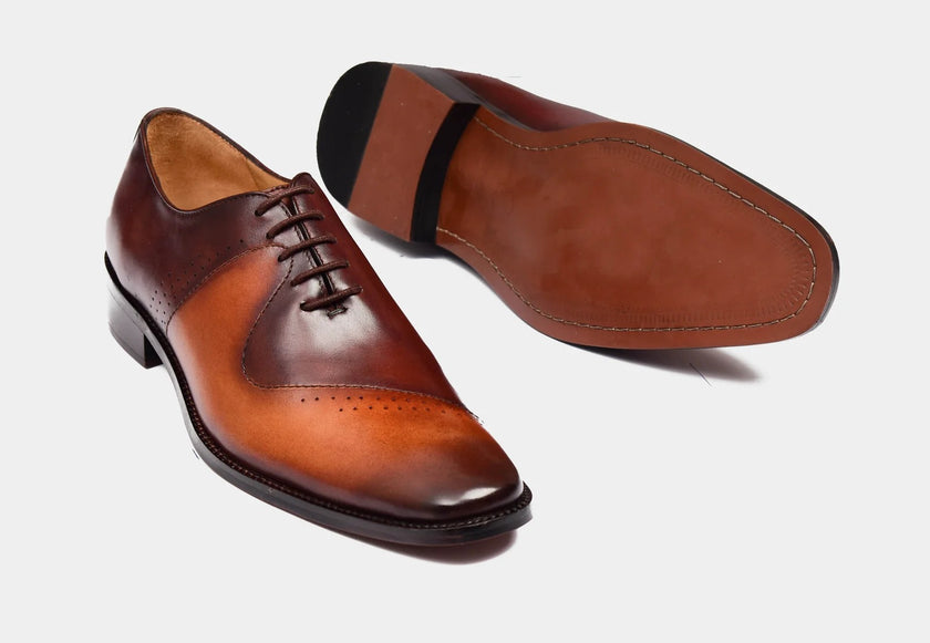 The Verona Prestige Leather Oxfords with Hand Finished Patina, Refined Brogue Detailing and Classic Almond Toe for Men