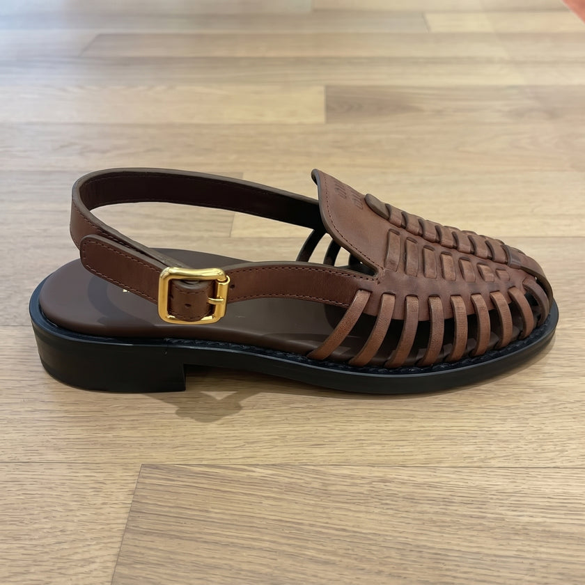 The Montara Woven Leather Slingback Sandals with Handcrafted Strap Detailing & Gold Buckle for Men