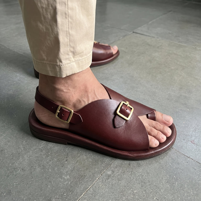 The Aurelio Heritage Handcrafted Leather Sandals with Sculpted Straps & Signature Gold Buckle
