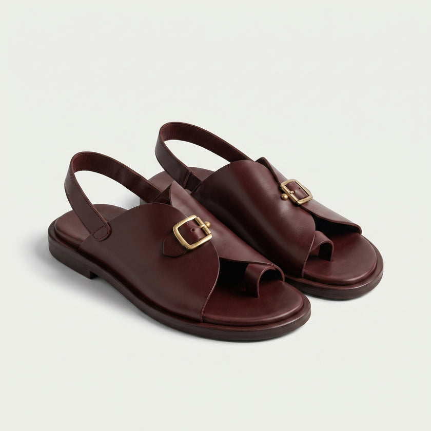 The Aurelio Heritage Handcrafted Leather Sandals with Sculpted Straps & Signature Gold Buckle