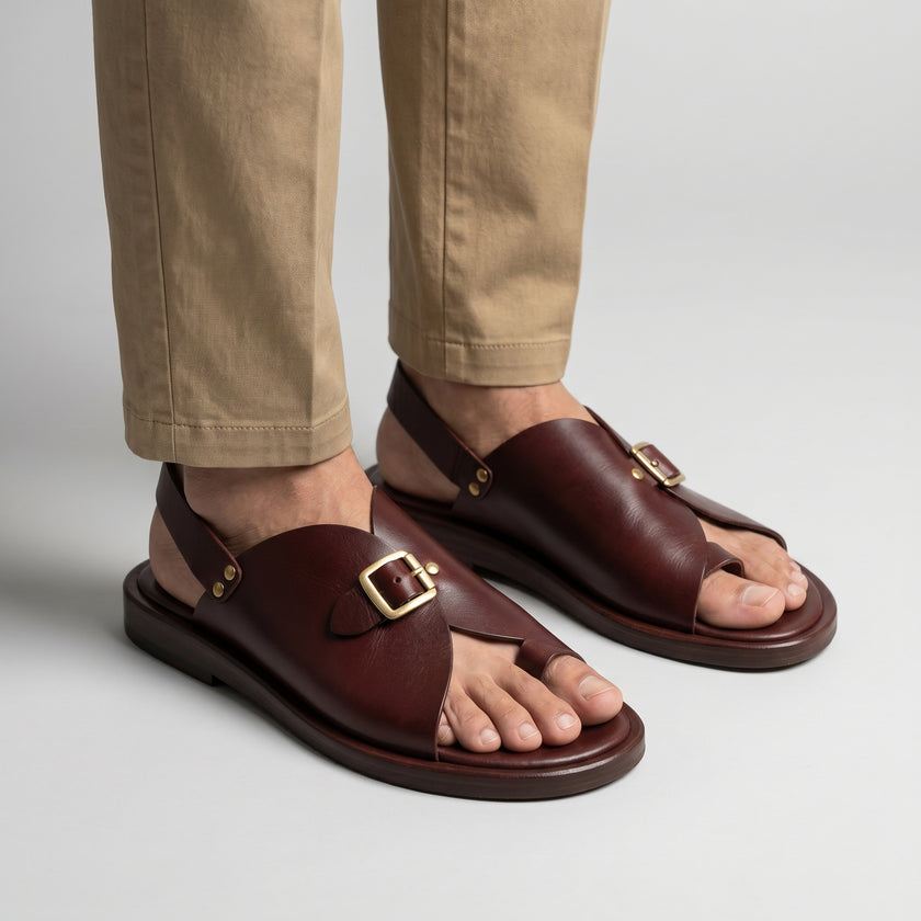 The Aurelio Heritage Handcrafted Leather Sandals with Sculpted Straps & Signature Gold Buckle