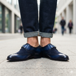 The Verona Blue Handcrafted Navy Blue Leather and Suede Single Monk Strap with brogue detailing for Men