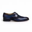 The Verona Blue Handcrafted Navy Blue Leather and Suede Single Monk Strap with brogue detailing for Men