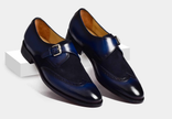 The Verona Blue Handcrafted Navy Blue Leather and Suede Single Monk Strap with brogue detailing for Men
