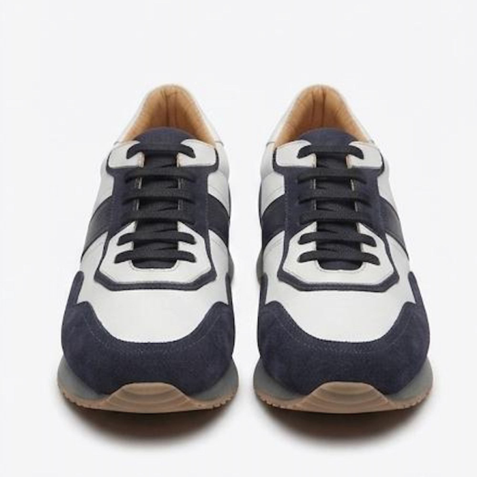 The Anzio Navy Retro Sneakers - Handcrafted White Leather & Blue Suede Leather Casual Sneakers for Men