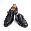 The Verona Handcrafted Black Croc-Embossed Leather Single Monk Strap Shoes