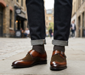 The Verona Cognac – Handcrafted Cognac Brown Leather and Dark Brown Suede Single Monk Strap Shoes with Brogue Wingtip Detailing for Men