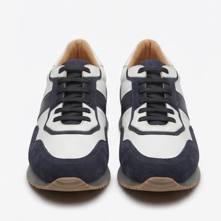 The Anzio Navy Retro Sneakers - Handcrafted White Leather & Blue Suede Leather Casual Sneakers for Men