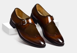 The Verona Cognac – Handcrafted Cognac Brown Leather and Dark Brown Suede Single Monk Strap Shoes with Brogue Wingtip Detailing for Men