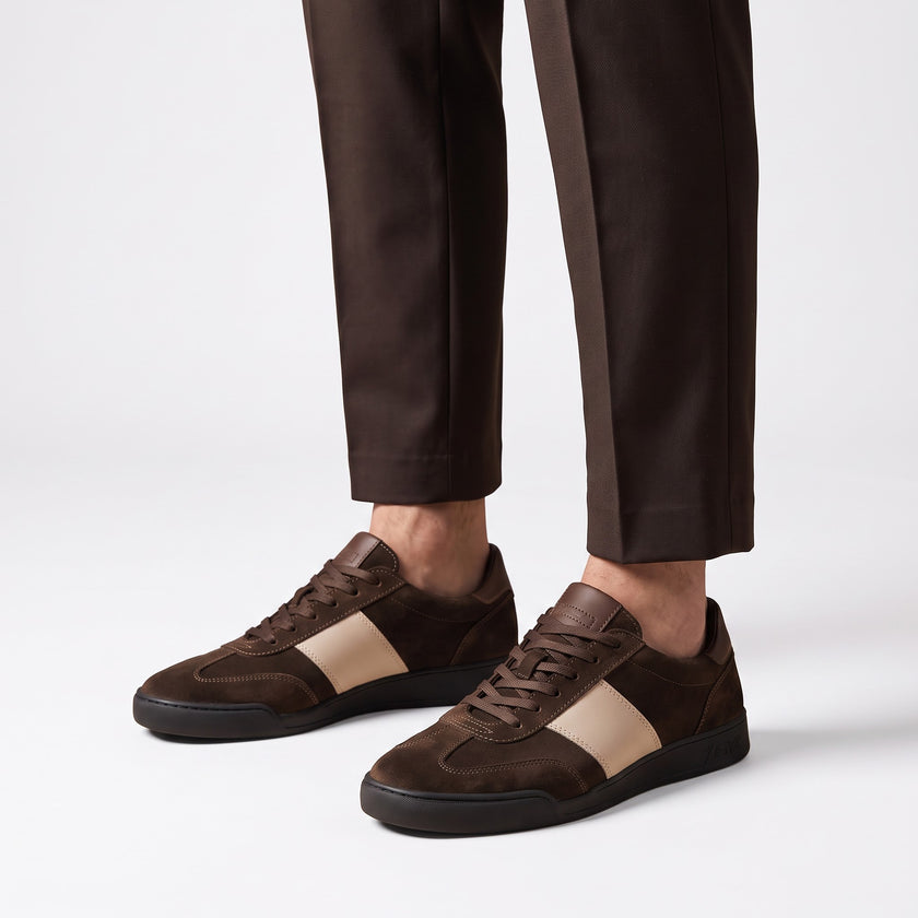 The Cortina Espresso Suede Trainer