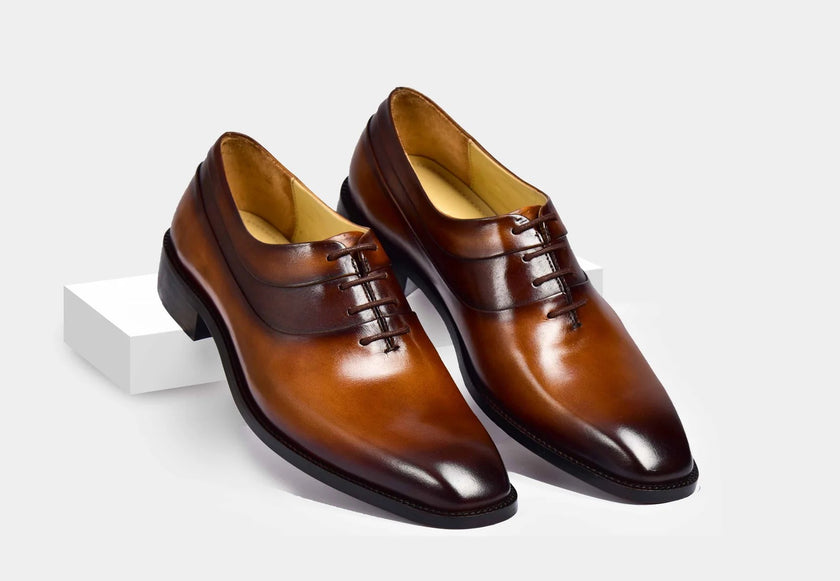 The Lorenzo Milano Handcrafted Burnished Cognac Leather Cap-Toe Oxfords for men