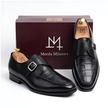 The Verona Handcrafted Black Croc-Embossed Leather Single Monk Strap Shoes