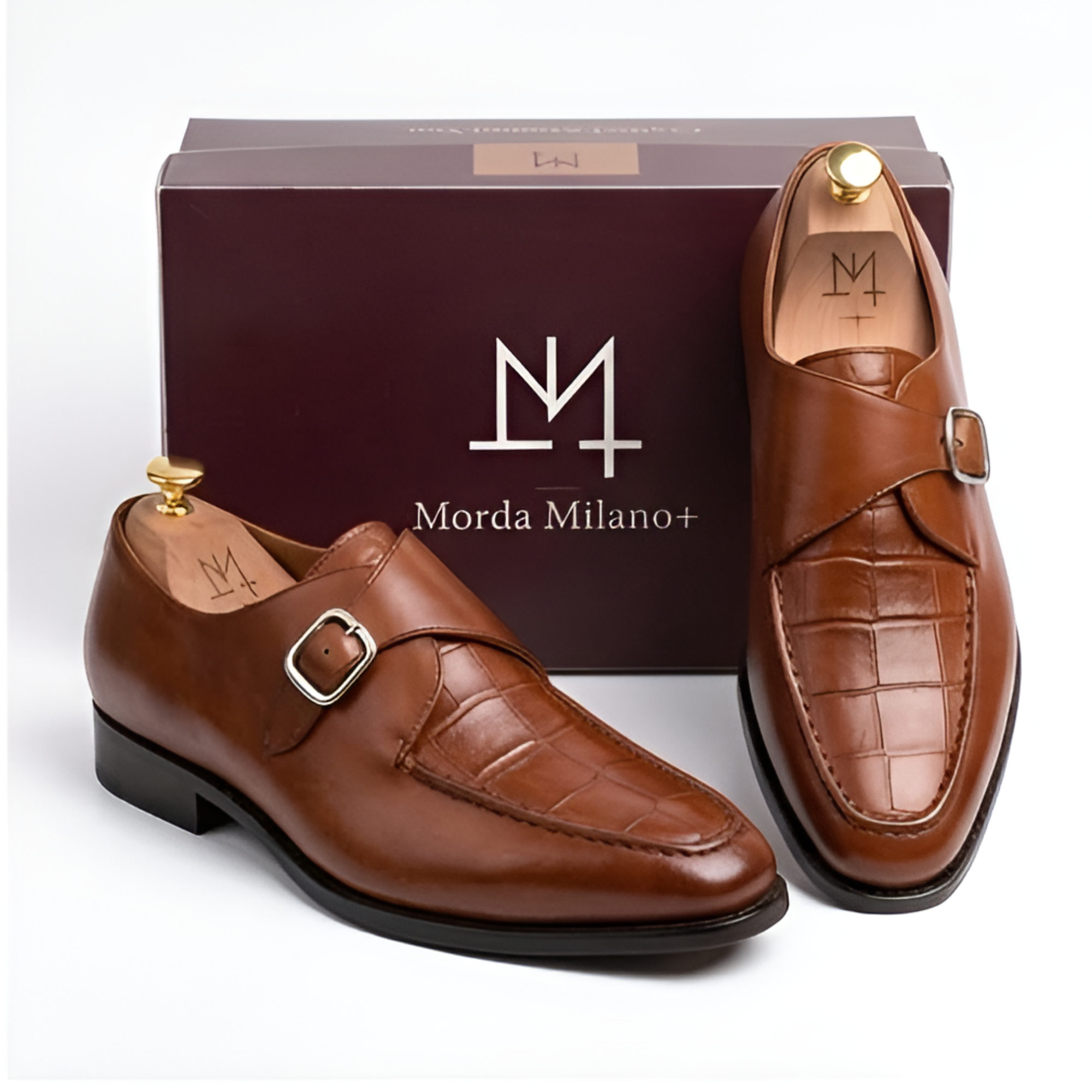 The Verona Handcrafted Black Croc-Embossed Leather Single Monk Strap Shoes
