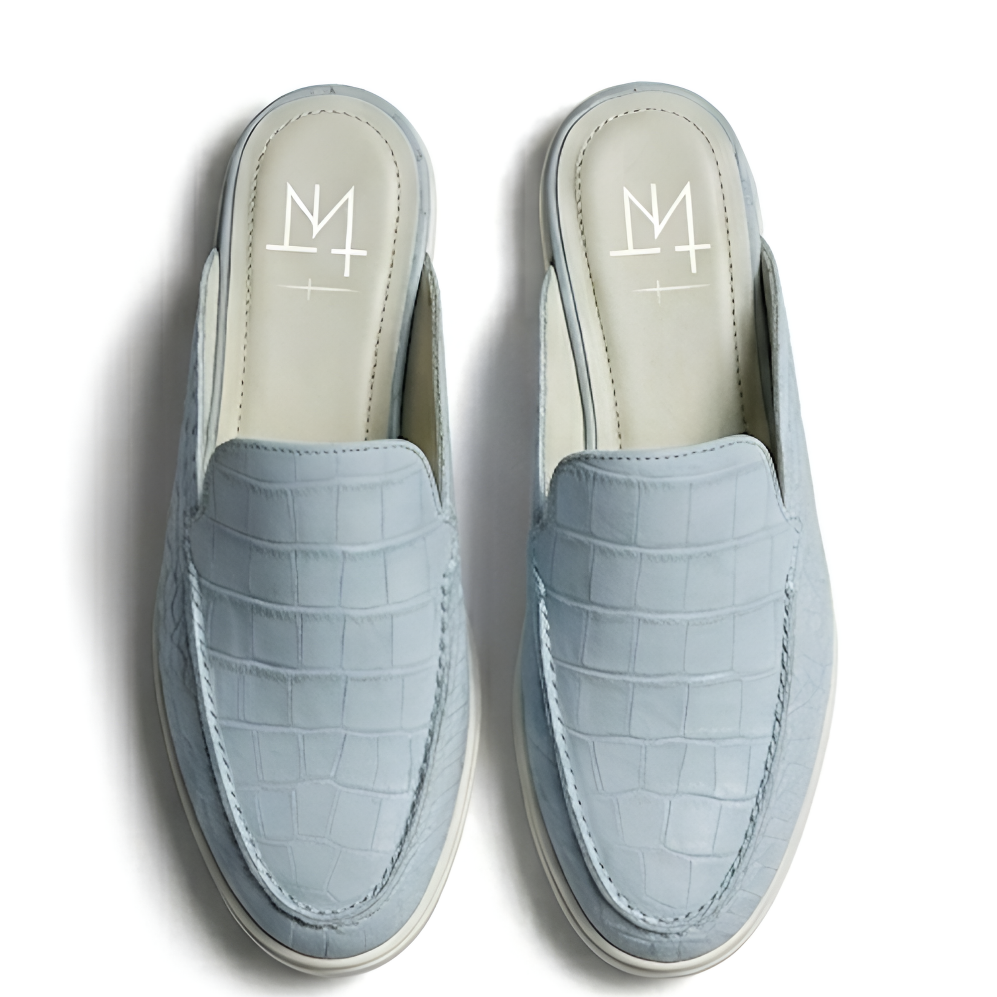 The Amalfi Sky Blue Croc-Embossed Leather Mule Slip Ons for Men