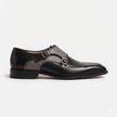 The Verona Ombra – Handcrafted Black Leather Monk Strap Shoes with Grey Crocodile-Embossed Leather Detailing for Men