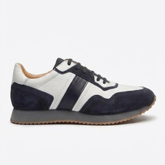 The Anzio Navy Retro Sneakers - Handcrafted White Leather & Blue Suede Leather Casual Sneakers for Men