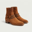 The Valencia Heritage Suede Leather Harness Boots with Twin Chain Detailing and Stacked Heel for Men