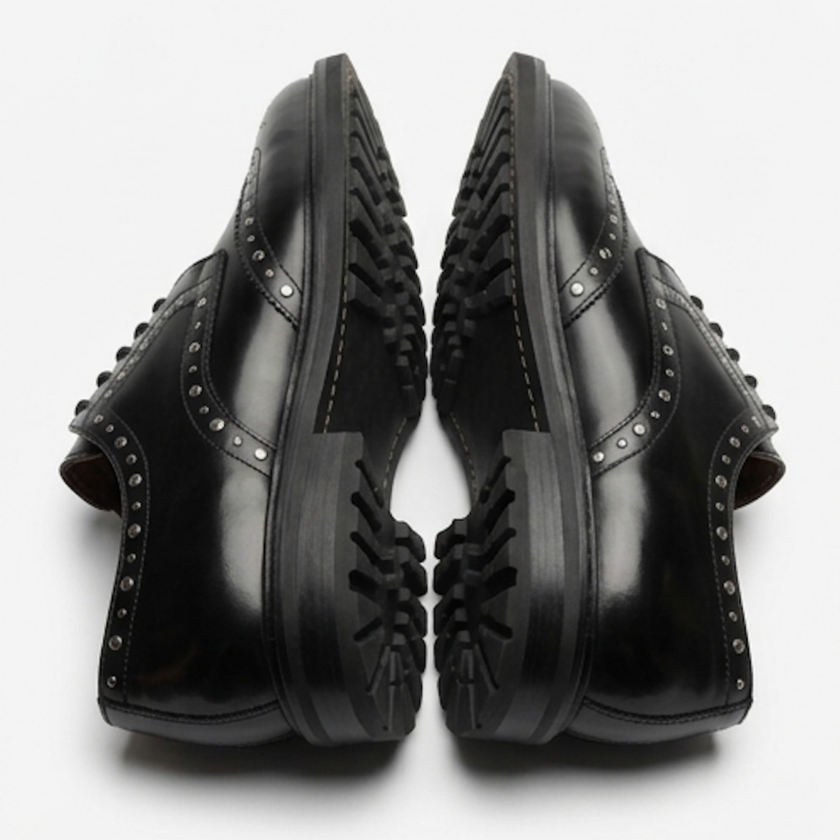 The Roma Handcrafted Black Studded Leather Brogue Derby Shoes for Men