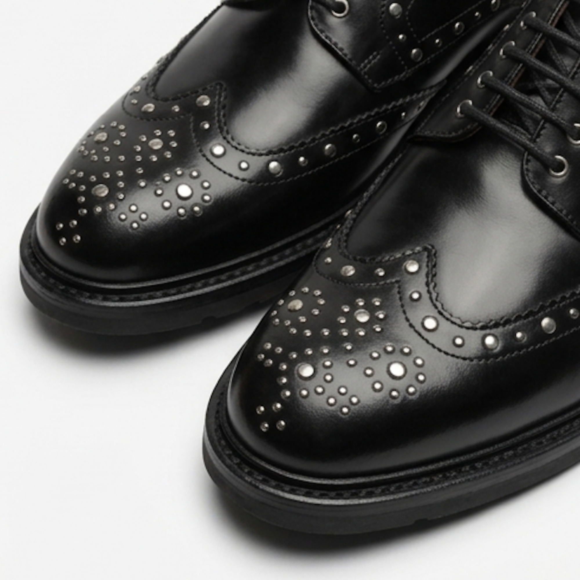 The Roma Handcrafted Black Studded Leather Brogue Derby Shoes for Men