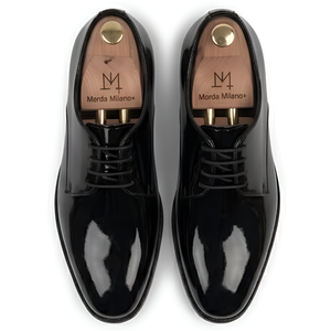 The Como Handcrafted Black Patent Leather Derby Shoes for Men