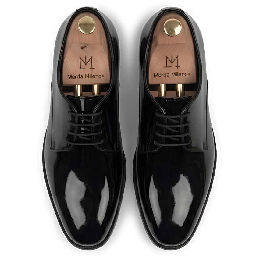 The Como Handcrafted Black Patent Leather Derby Shoes for Men