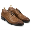 The Venezia Handwoven Tan Leather Oxford Lace-Up Shoes for Men