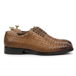 The Venezia Handwoven Tan Leather Oxford Lace-Up Shoes for Men