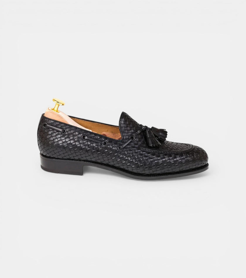 The Lazio Loafers - Handcrafted Black Braided Leather Loafers for Men