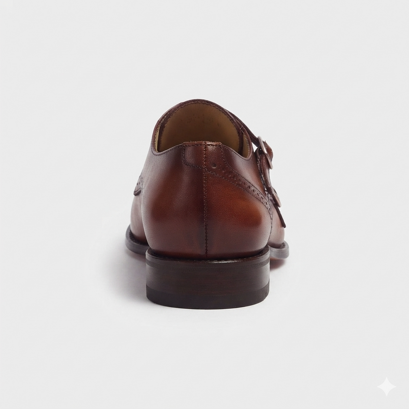 The Verona Cognac – Handcrafted Cognac Brown Leather Double Monk Strap Shoes with Brogue Cap Toe Detailing for Men