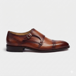 The Verona Cognac – Handcrafted Cognac Brown Leather Double Monk Strap Shoes with Brogue Cap Toe Detailing for Men