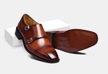 The Verona Cognac – Handcrafted Cognac Brown Leather Double Monk Strap Shoes with Brogue Cap Toe Detailing for Men